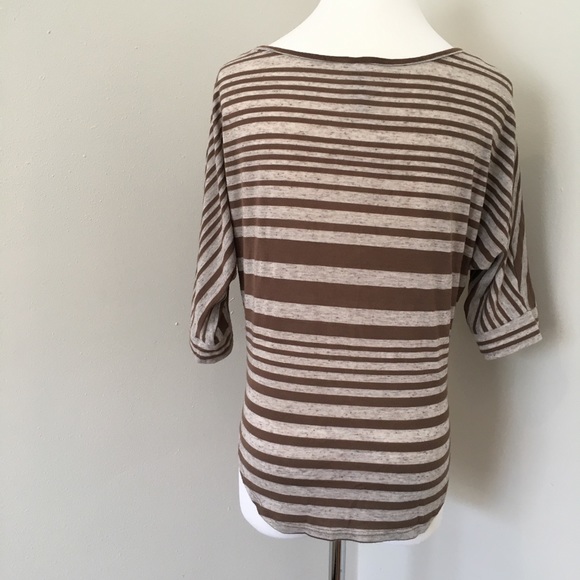 Xhilaration Top Striped Button Front Hem Tie Brown High Low Small - Picture 5 of 5